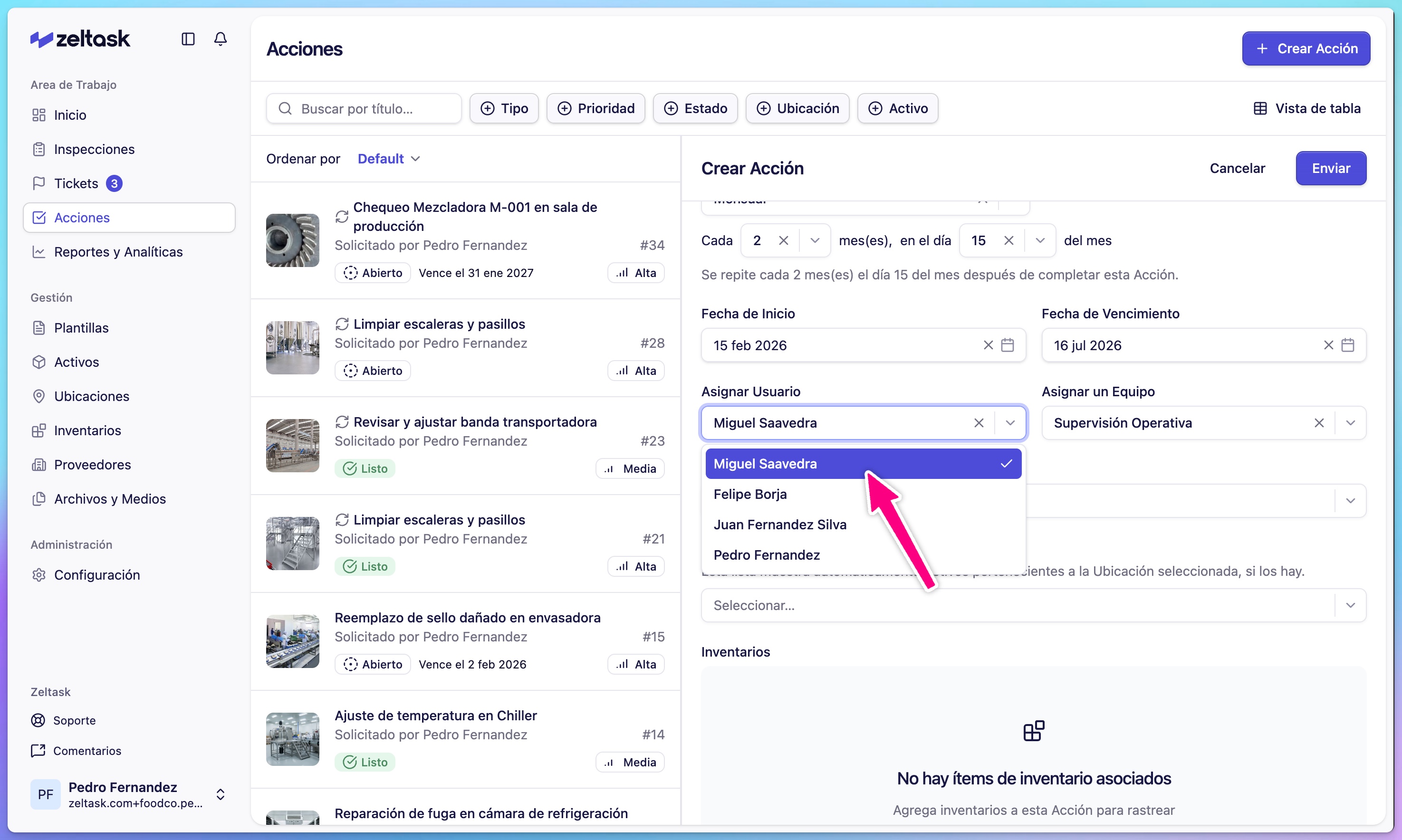Click Assigned To dropdown and select a user